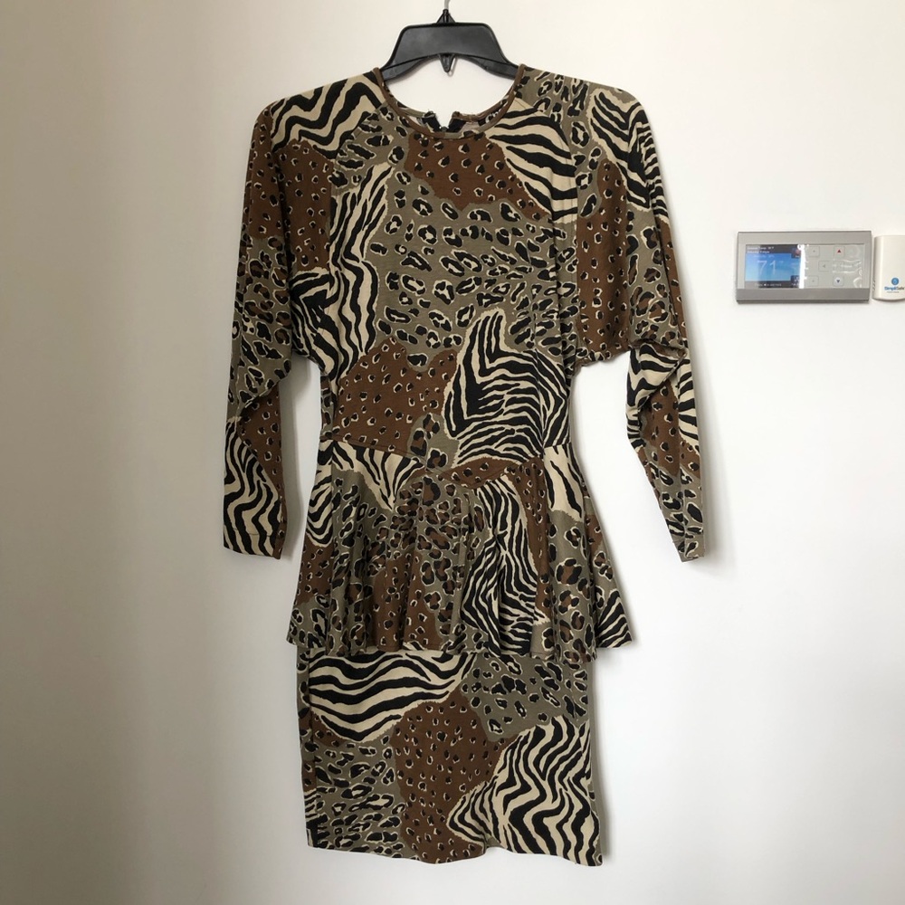 Vintage CHOON 80’s Animal Print Leopard Dress Peplum Drop waist Size 12